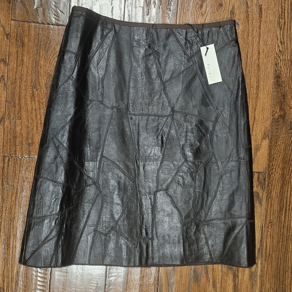 NWT Poleci Leather Skirt, Dark Brown - Size 10